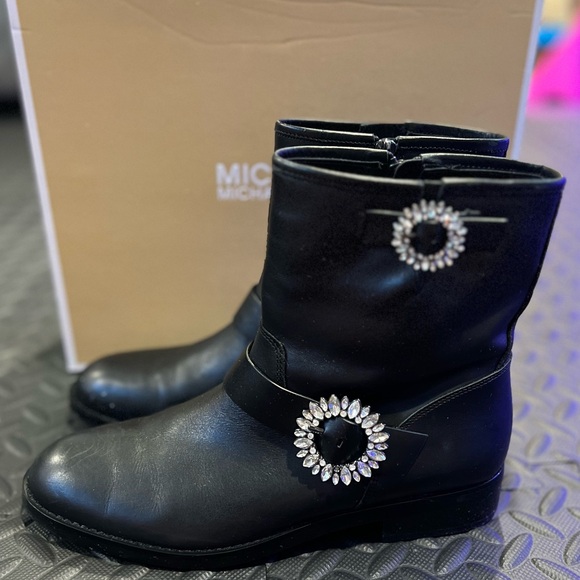 Michael Kors Viola Embellished Leather Moto Boots - Picture 3 of 9